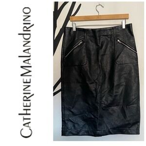 Catherine Malandrino faux / vegan black leather pencil skirt